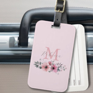 Etiqueta De Bagagem Botânico chic rosa bege aguarela floral 