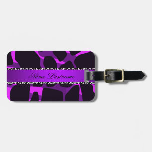 Etiqueta De Bagagem Boutique Estampa de Vaca Leopardo Roxo