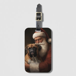 Etiqueta De Bagagem Boxeador Com Papai Noel Natal Festivo