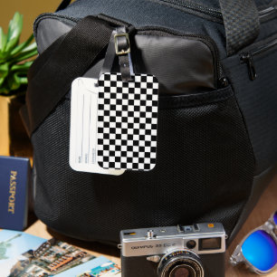 Etiqueta De Bagagem Branco com Estilo de Padrão Quadrado Preto Clássic