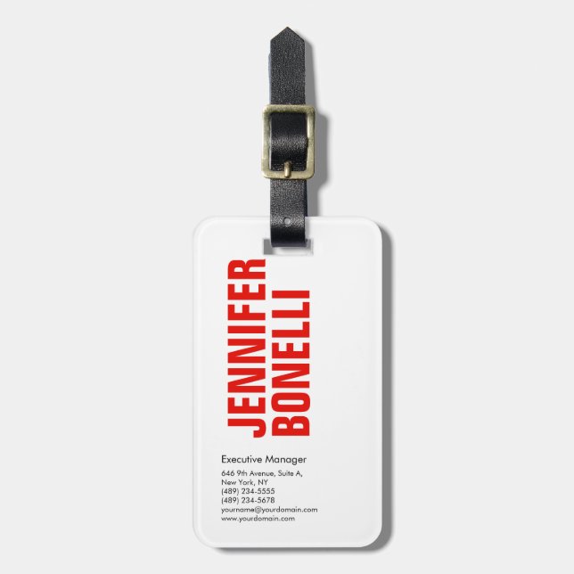 Etiqueta De Bagagem Branco vermelho-vermelho-preto moderno e profissio (Frente Vertical)
