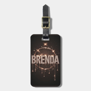 Etiqueta De Bagagem Brenda Nome Ouro Rosa Diamante Brilho Gotejante