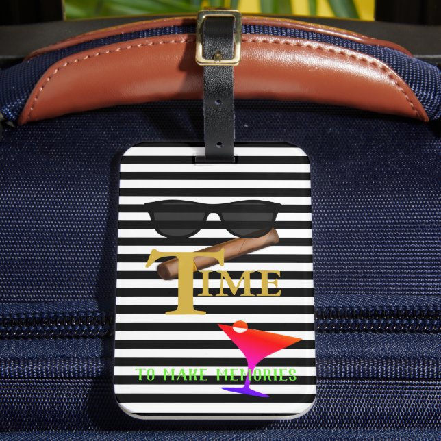 Etiqueta De Bagagem BRIDE & Groom Martini Cigar Bon Voyage Viagem (Frente Insitu 2)