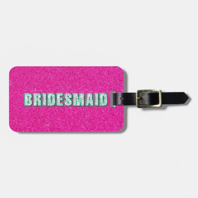 Etiqueta De Bagagem Bridesmaid Bling em rosa (Frente Horizontal)