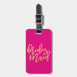 Etiqueta De Bagagem Bridesmaid Rosa-quente e Viagem Dourado