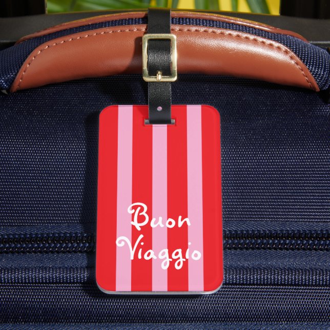 Etiqueta De Bagagem Bright Red and Pink Stripes | Buon Viaggio (Frente Insitu 2)