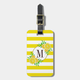 Etiqueta De Bagagem Bright Yellow Stripes Lemon Citrus Monogramas
