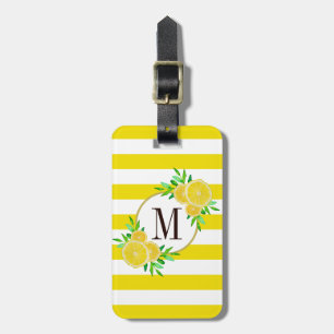 Etiqueta De Bagagem Bright Yellow Stripes Lemon Citrus Monogramas