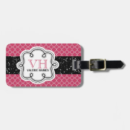 Etiqueta De Bagagem Brilho cor-de-rosa bonito de Quatrefoil e de falso