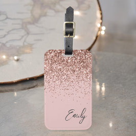Etiqueta De Bagagem Brilho Cor-de-Rosa Dourado Feminino Monograma