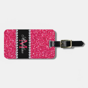 Etiqueta De Bagagem Brilho cor-de-rosa, personalizado com nome &