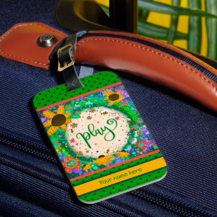 Etiqueta De Bagagem Brincadeira Personalizada Nome Floral Bumblebee