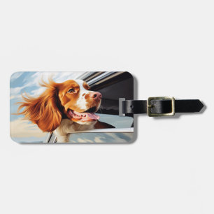 Etiqueta De Bagagem Brittany spaniel na janela do carro