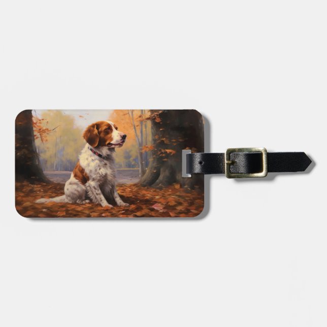 Etiqueta De Bagagem Brittany Spaniel no outono deixa cair inspiração (Frente Horizontal)