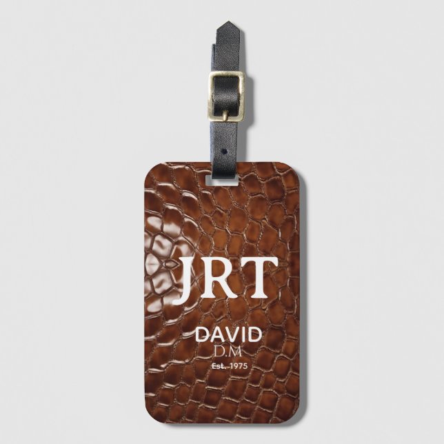 Etiqueta De Bagagem Brown Crocodile Leather Monogram Passport  (Frente Vertical)