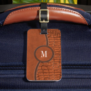 Etiqueta De Bagagem Brown Faux Leather Alligator Pele Luxo Monograma