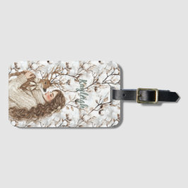 Etiqueta De Bagagem Brown Hair Girl with Deer