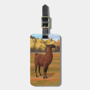 Etiqueta De Bagagem Brown Llama na Pastagem da Fazenda do outono