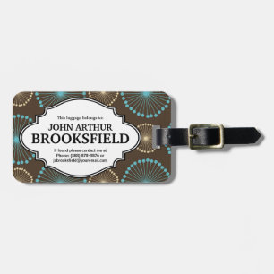 Etiqueta De Bagagem Brown retro moderno Starbursts azul com nome