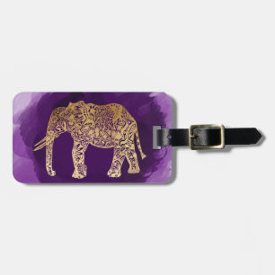 Etiqueta De Bagagem brushstroke tribal do roxo do elefante do ouro do