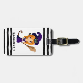 Etiqueta De Bagagem Bruxa Bonita no Halloween do Chapéu Roxo
