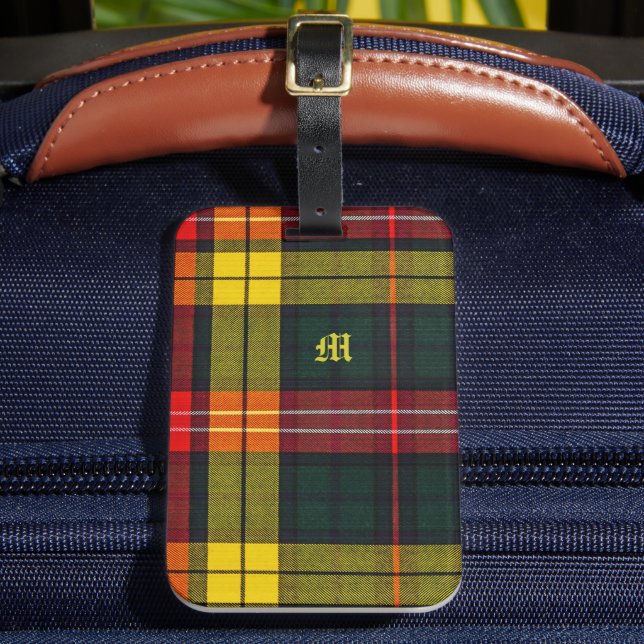 Etiqueta De Bagagem Buchanan Clan Plaid Scottish Pattern Monogram (Frente Insitu 2)