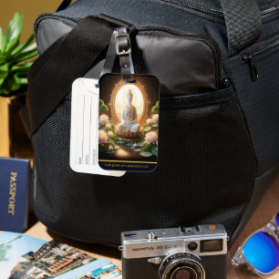 Etiqueta De Bagagem Buda num jardim pacífico de lótus