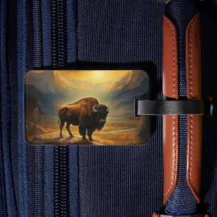 Etiqueta De Bagagem Buffalo Bison Sunset Silhouette