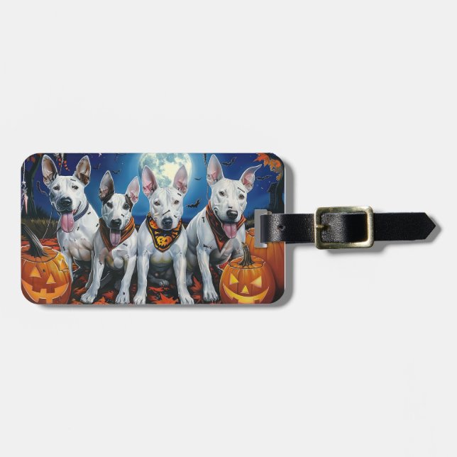 Etiqueta De Bagagem Bull Terrier Halloween Spooky (Frente Horizontal)