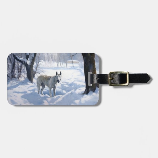 Etiqueta De Bagagem Bull Terrier Que Neve Natal (Frente Horizontal)