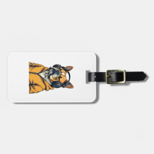 Etiqueta De Bagagem Bulldog Antigo de Headphones Vestindo Capuz Música