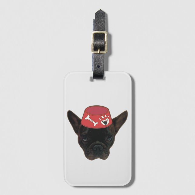 Etiqueta De Bagagem Bulldog Francês com Red Bowl (Frente Vertical)