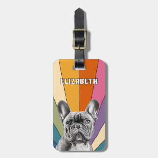 Etiqueta De Bagagem Bulldog Francês Fofo Arco-Íris Retro Personalizado
