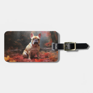 Etiqueta De Bagagem Bulldog Francês nas Folhas de Outono Caem Inspira