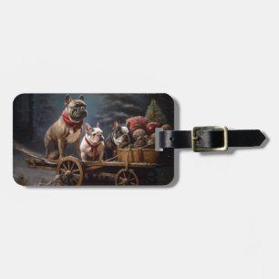 Etiqueta De Bagagem Bulldog Francês Snowy Sleigh Decoração de Natal
