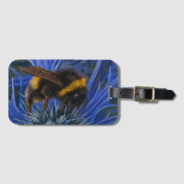 Etiqueta De Bagagem Bumblebee sobre o Thistle Azul (Frente Horizontal)