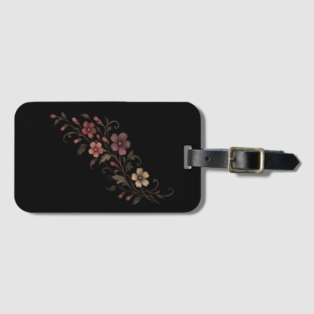 Etiqueta De Bagagem Buquê de Flores em Preto (Frente Horizontal)