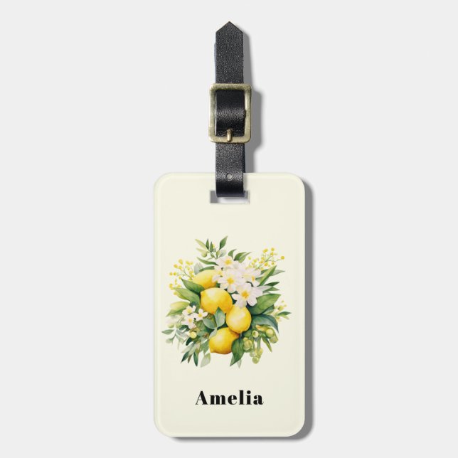 Etiqueta De Bagagem Buquê de Limão com Flores Brancas (Frente Vertical)
