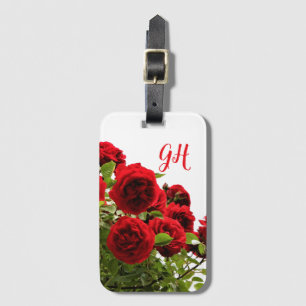 Etiqueta De Bagagem Buquê de Rosas Vermelhas Elegantes com Monograma