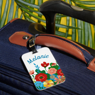 Etiqueta De Bagagem Buquê Floral Colorido Brilhante Personalizado