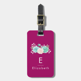Etiqueta De Bagagem Buquê verde e rosa pastel na parte traseira da mag
