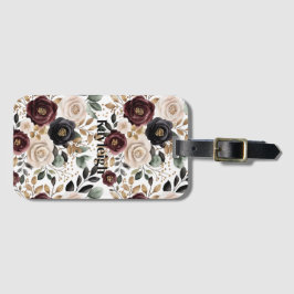 Etiqueta De Bagagem Burgundy Creme Floral Preto