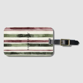 Etiqueta De Bagagem Burgundy Red Green Cream Stripes