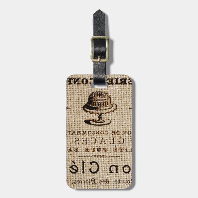 Etiqueta De Bagagem burlap scripts chique french country cake (Frente Vertical)