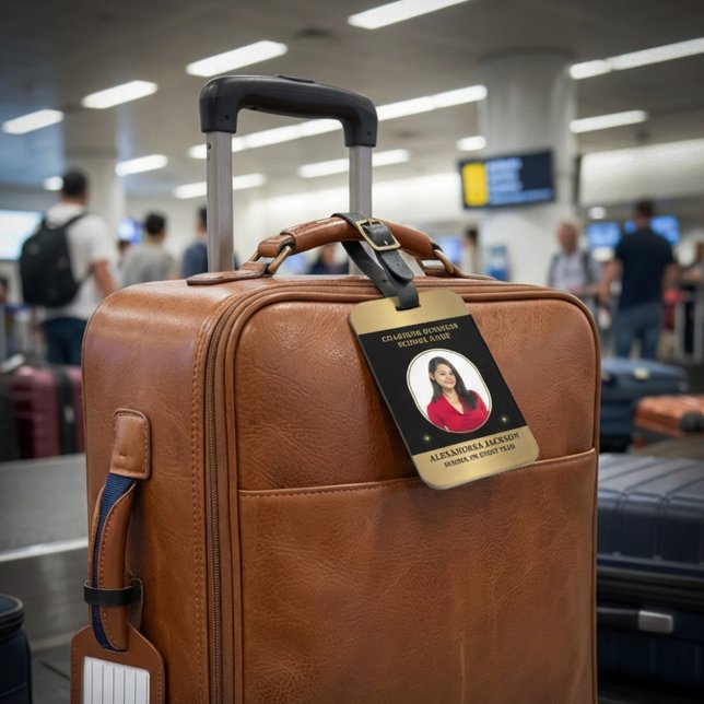 Etiqueta De Bagagem Business Photo Gold Black Elegant Personalize (Business Photo Gold Black Elegant Personalize Luggage Tag great to identify your bags. )