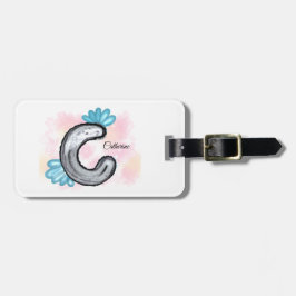 Etiqueta De Bagagem C Floral Azul em Aquarela