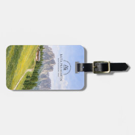 Etiqueta De Bagagem Cabana Alpina nos Dolomitas Aquarela Paisagem Natu