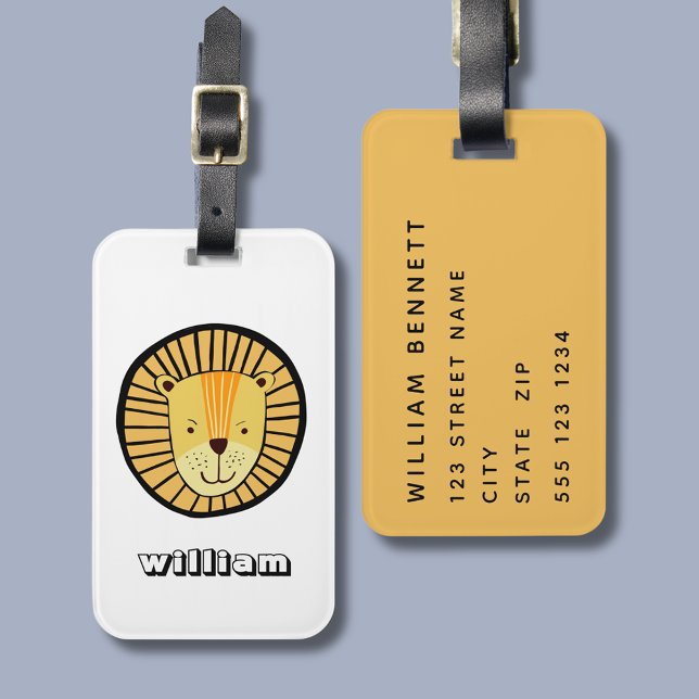Etiqueta De Bagagem Cabeça de leão personalizada (Kids Lion head wild cats personalized luggage tag)