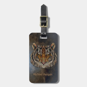 Etiqueta De Bagagem Cabeça de Tigre em Aparência de Couro - Personaliz
