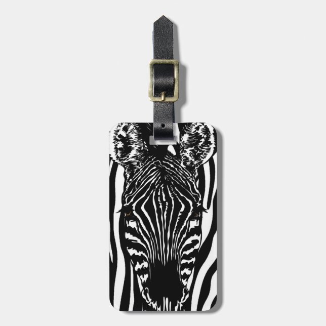 Etiqueta De Bagagem Cabeça de Zebra Única em Estampa de Zebra (Frente Vertical)